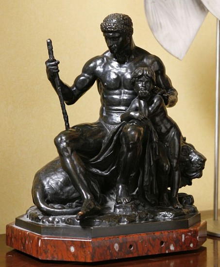 Antoine-Louis Barye
Genie de La Force (Strength), 1854
Bronze
14 x 12 x 9 1/4 in. (35.6 x 30.5 x 23.5 cm)
On 1 3/8 inch brown patinaed period marble base