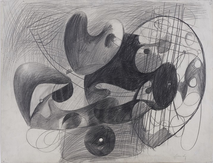 Arshile Gorky
Untitled (Khorkom), c. 1932
Pencil on paper
17 x 22 in. (43.2 x 55.9 cm)
Untitled (Line Drawing) on versoDouble-sided drawing