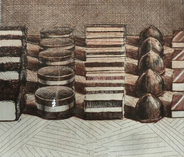 Wayne Thiebaud
Chocolates, 1993
Etching
15 1/2 x 16 in. (39.4 x 40.6 cm)