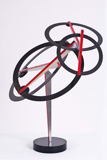 Pedro S. De Movellan
Carbon Halo: Study for Outdoor Red Halo, 2008
Mixed metals
20 x 22 x 20 in. (50.8 x 55.9 x 50.8 cm)
Uniquelaminated carbon fiber plate, powder coated aluminum and brass, brushed aluminum, stainless steel