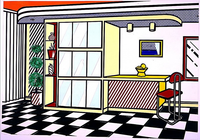 Roy Lichtenstein
Study for Interior with Built-In Bar, 1991
Acrylic on paper collage, printed paper collage, tape, marker and graphite on board
29 1/2 x 42 1/2 in. (74.9 x 108 cm)