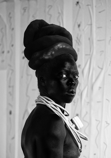 Zanele Muholi
Buzani (Parktown), 2016
Gelatin silver print (black & white)
25 1/2 x 18 in. (64.8 x 45.7 cm)
Edition 7/8 From ""Somnyama Ngonyama"" series