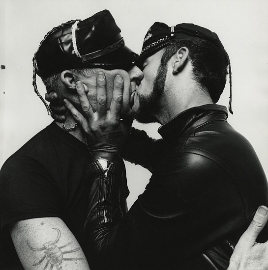 Peter Hujar
Two Men in Leather Kissing, c. 1966
Vintage gelatin silver print
13 3/8 x 13 1/8 in. (34 x 33.3 cm)
Print made by the artist