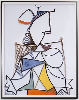 Jose Dávila - Untitled (Femme assise au chapeau bleu et rouge)